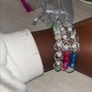 Blue and Pink Beaded Chainlink Bracelets